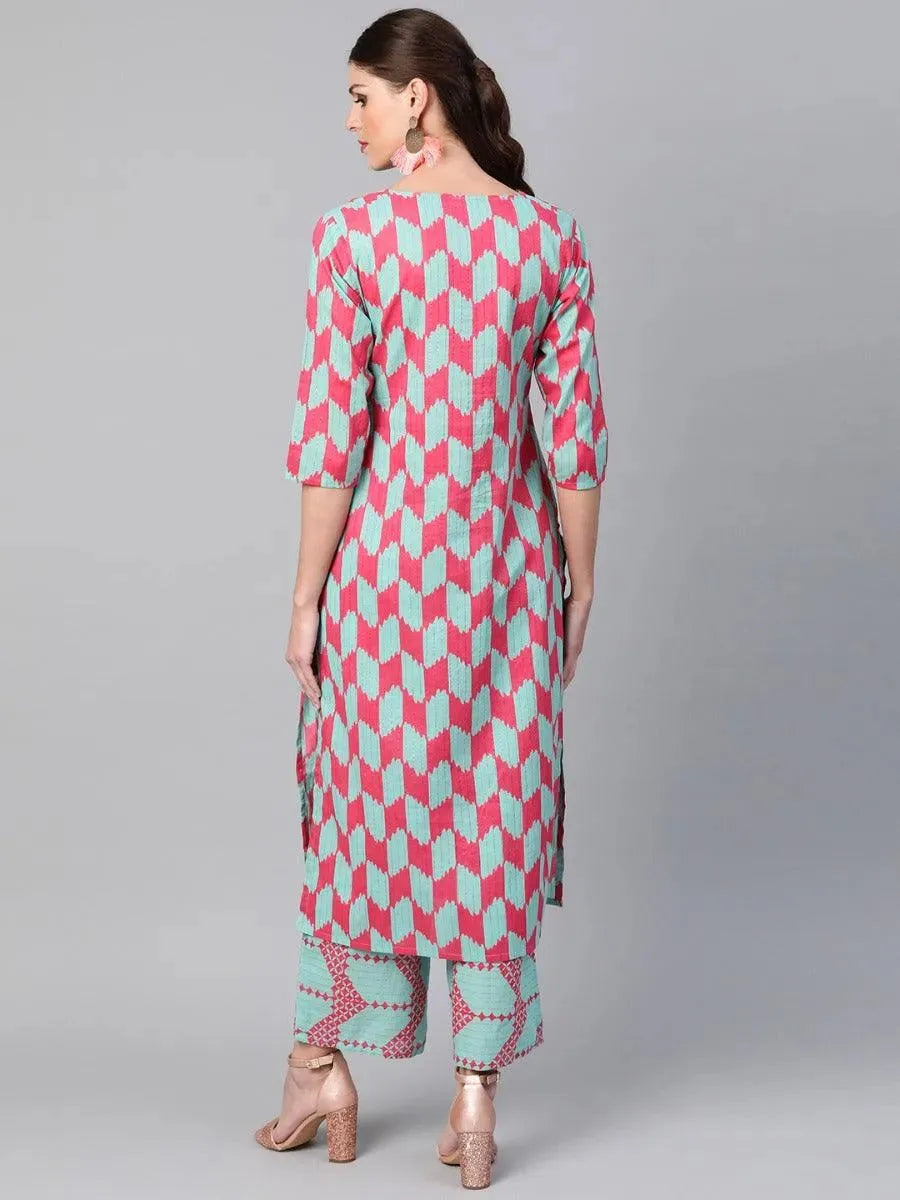 Multicoloured Printed Cotton Kurta Set - Libas