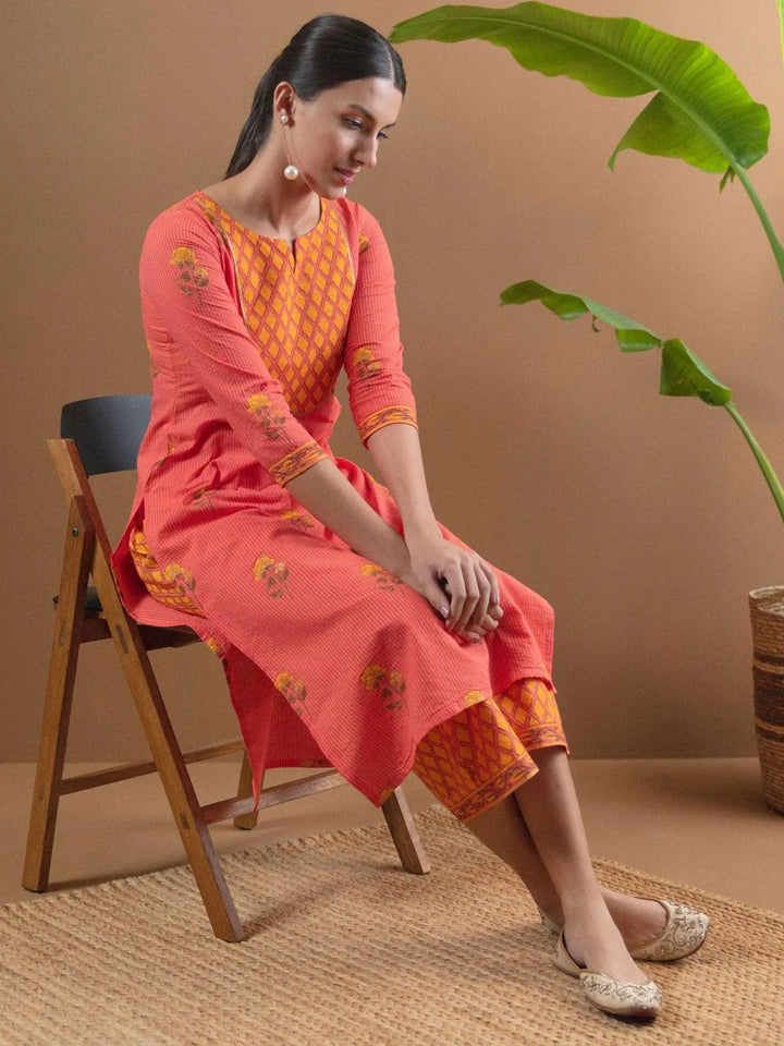 Multicoloured Printed Cotton Kurta Set With Mask - Libas