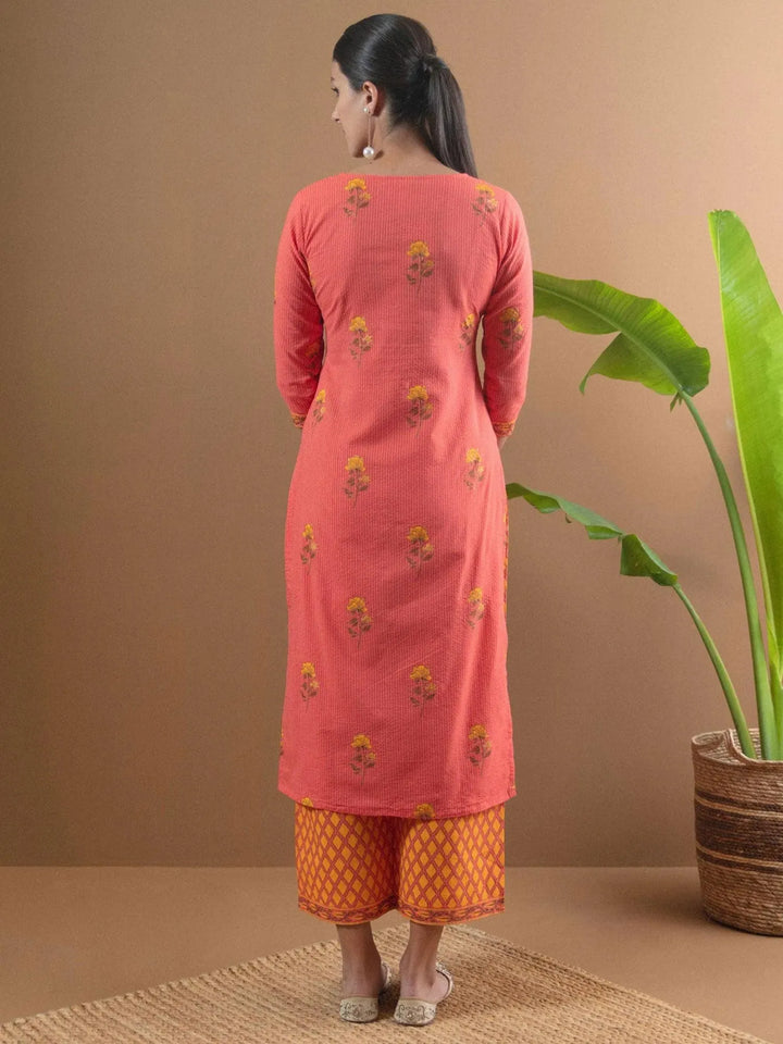 Multicoloured Printed Cotton Kurta Set With Mask - Libas