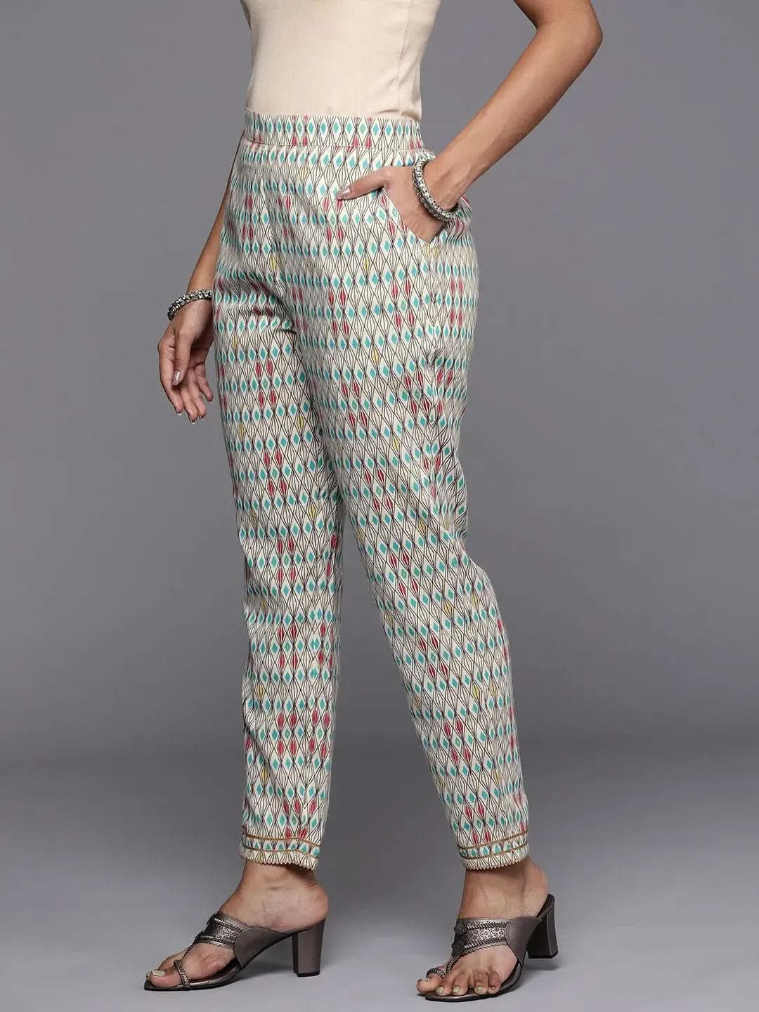 Multicoloured Printed Cotton Trousers - Libas 