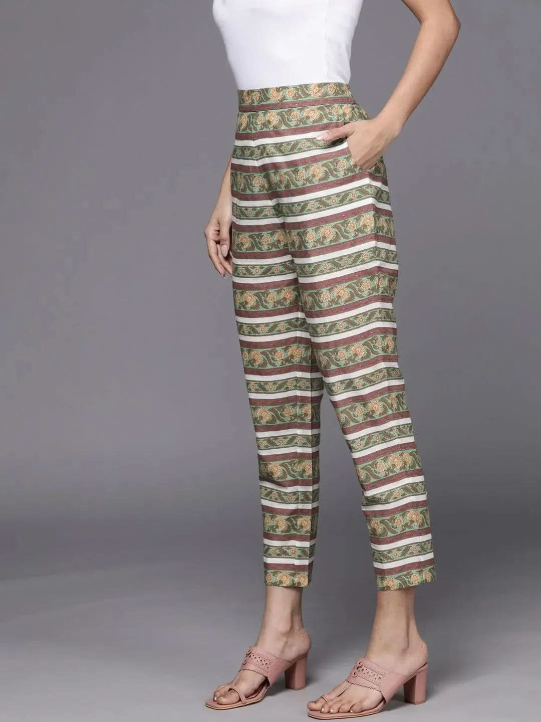 Multicoloured Printed Cotton Trousers - Libas 