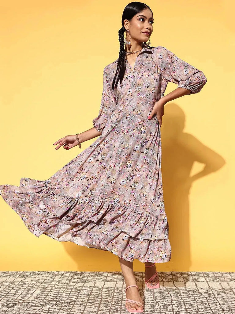 Buy Multicoloured Printed Georgette A Line Dress Online at Rs.1221 Libas