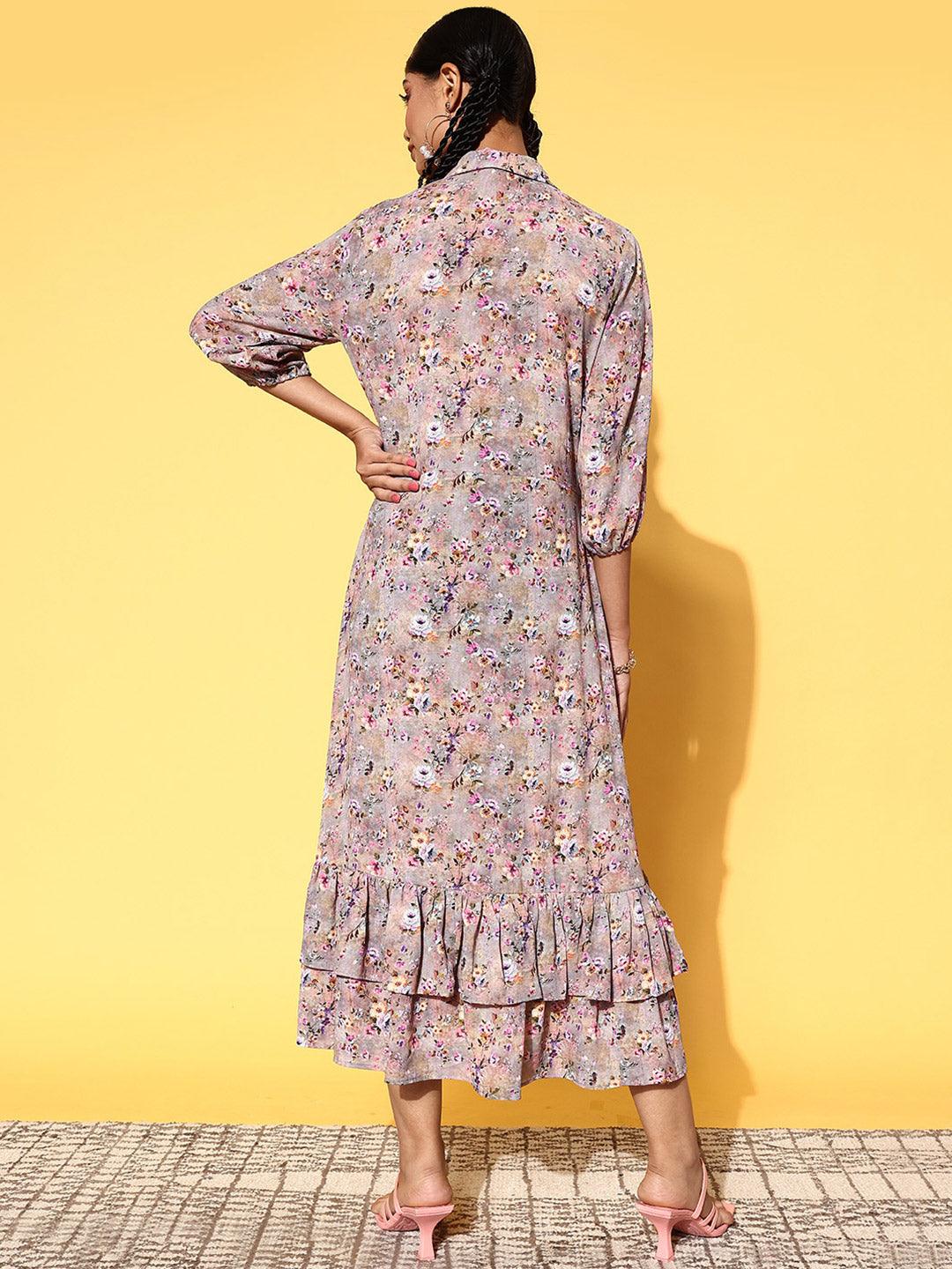 Multicoloured Printed Georgette A-Line Dress