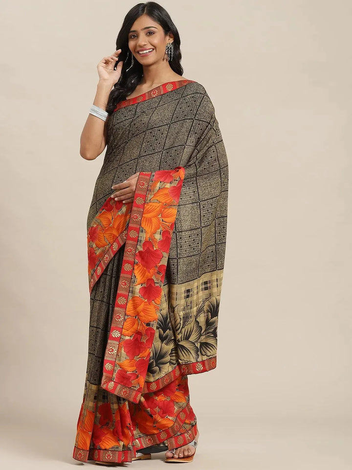 Multicoloured Printed Georgette Saree - Libas