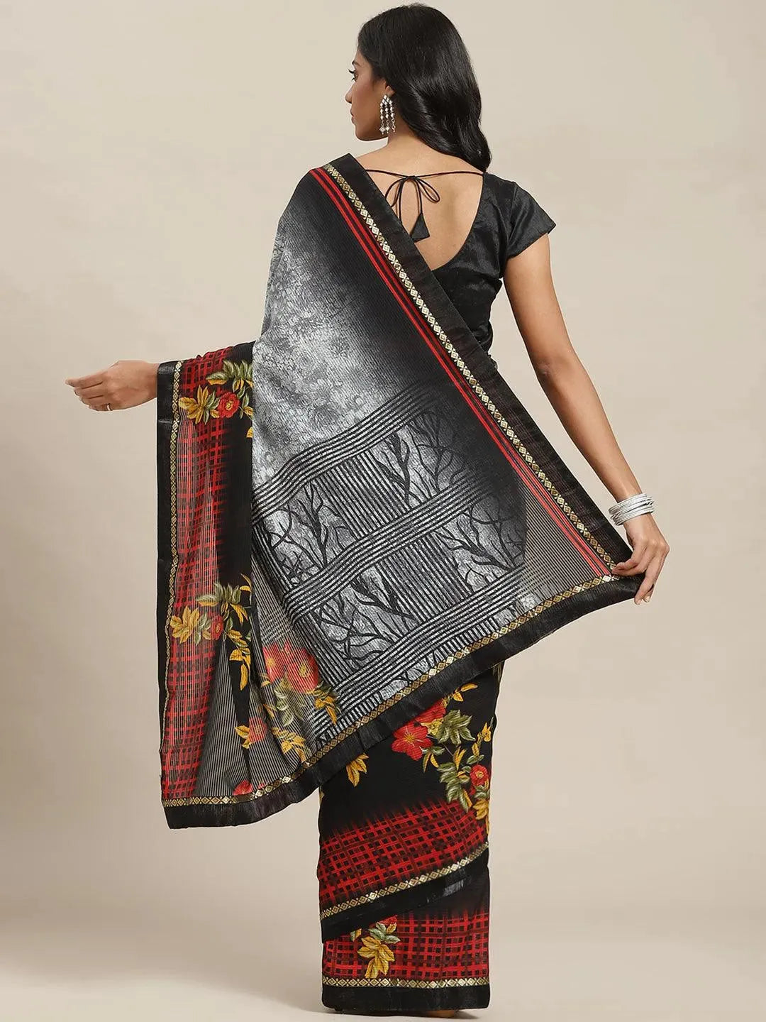 Multicoloured Printed Georgette Saree - Libas 