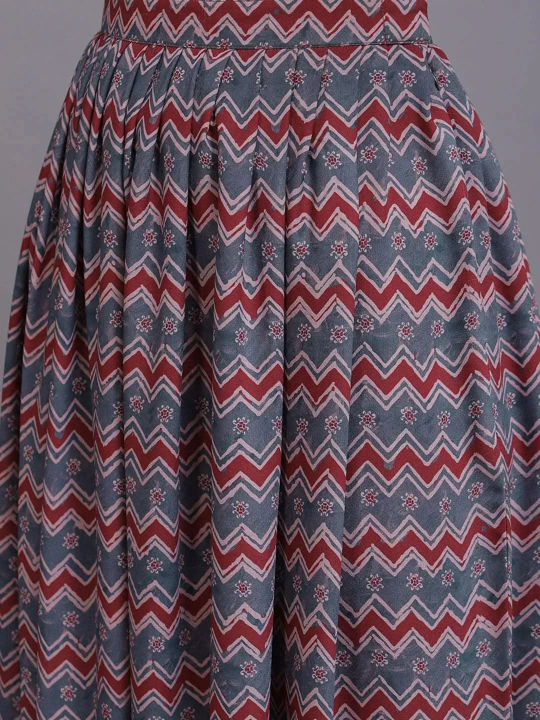 

Multicoloured Printed Georgette Top With Skirt