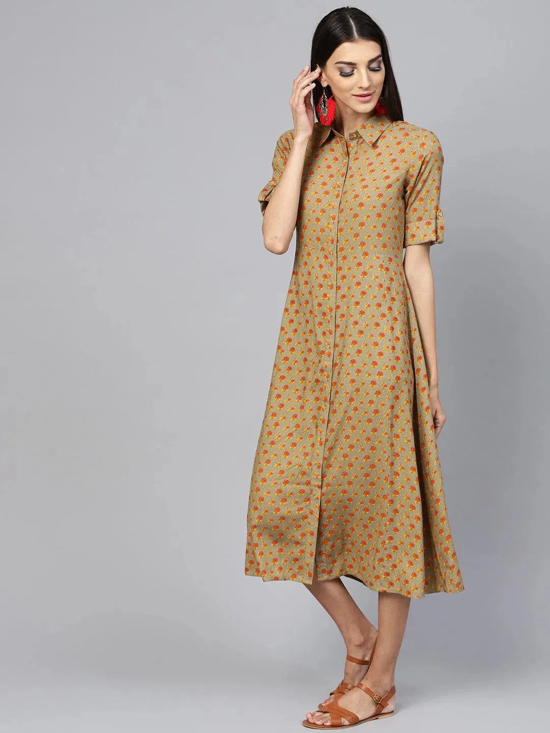 Multicoloured Printed Rayon Dress - Libas