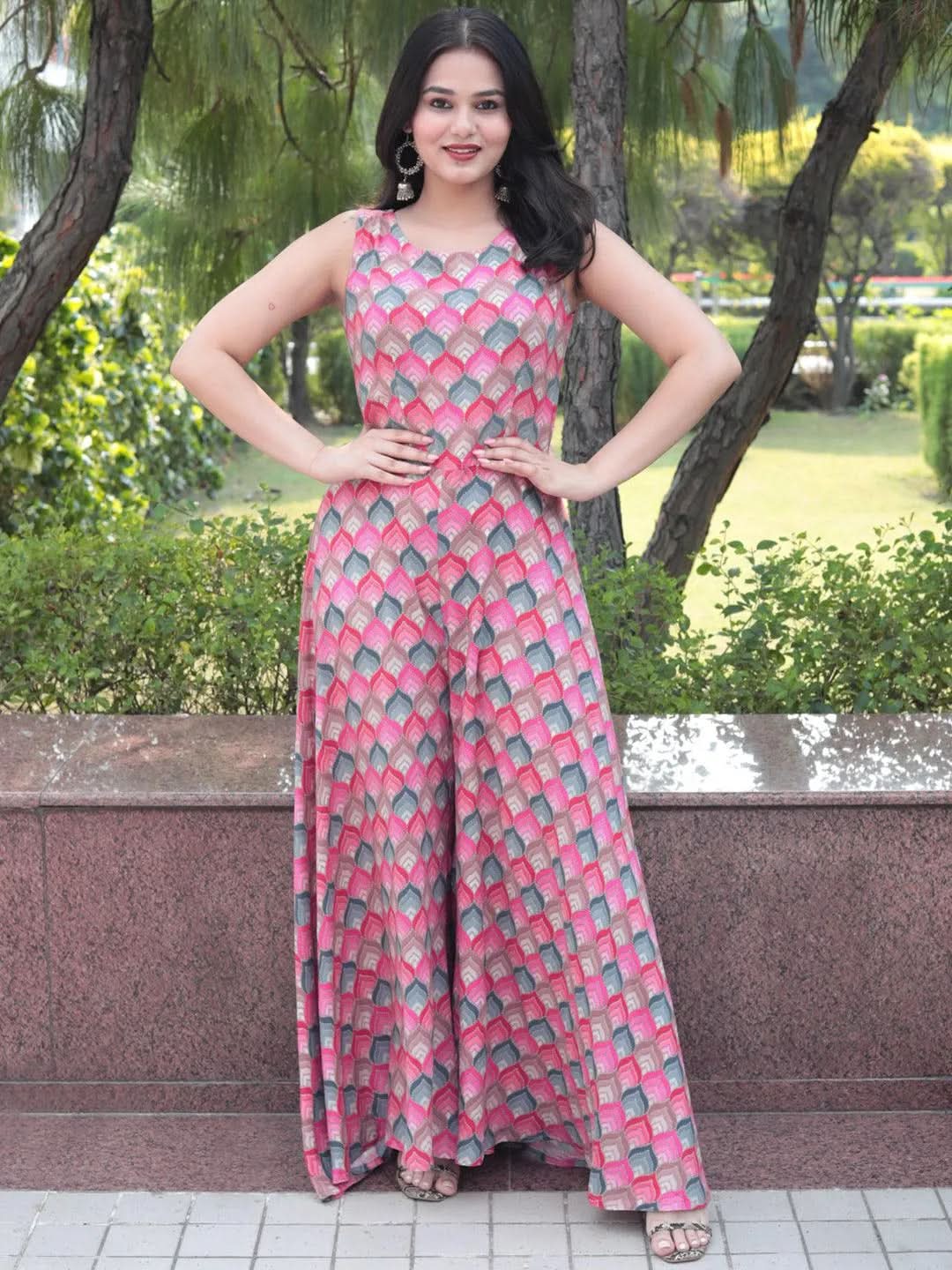 Multicoloured Printed Rayon Jumpsuit - Libas 