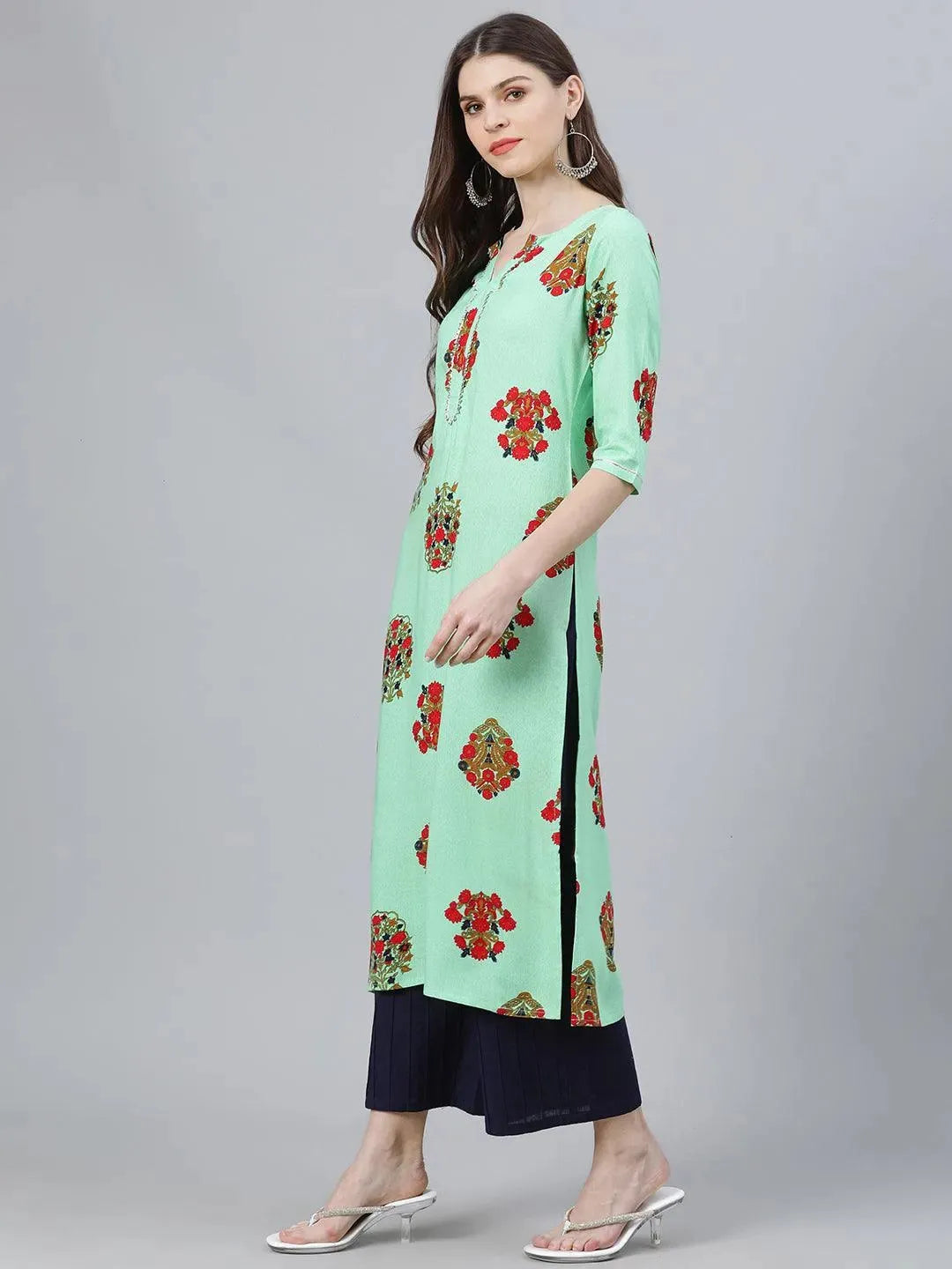 Multicoloured Printed Rayon Kurta - Libas