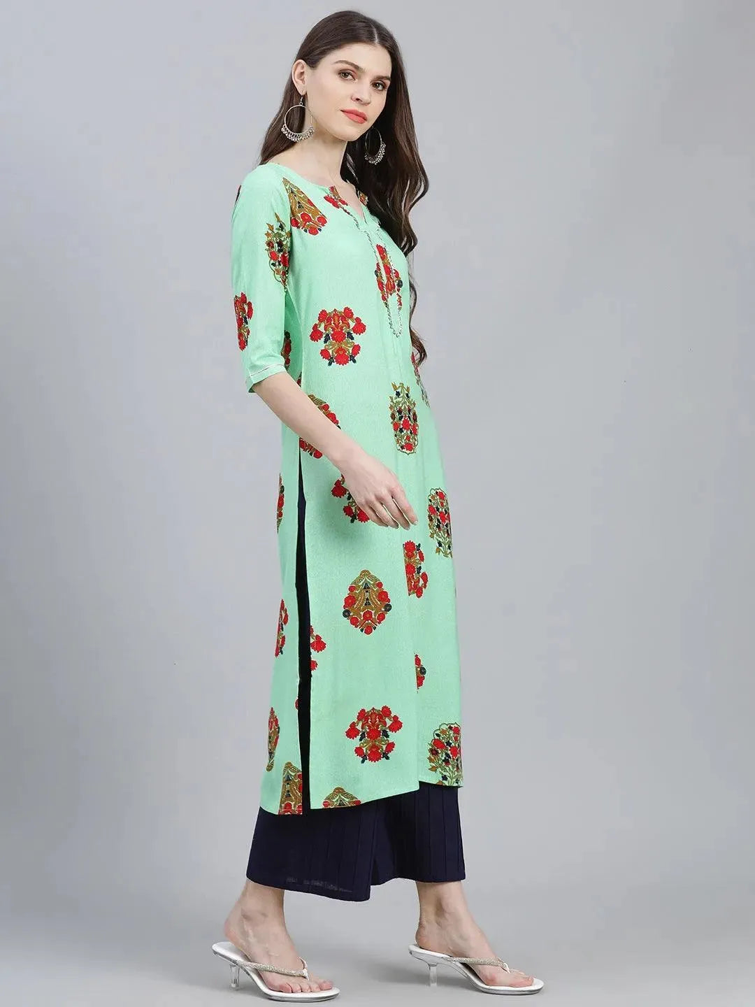 Multicoloured Printed Rayon Kurta - Libas 