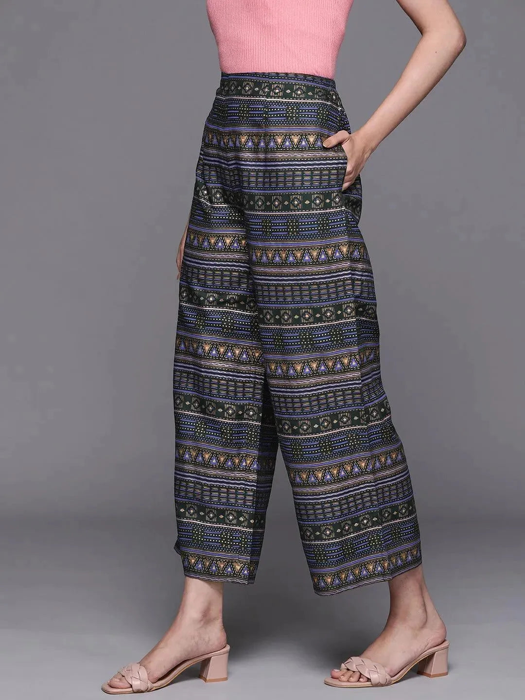 Multicoloured Printed Rayon Palazzos - Libas