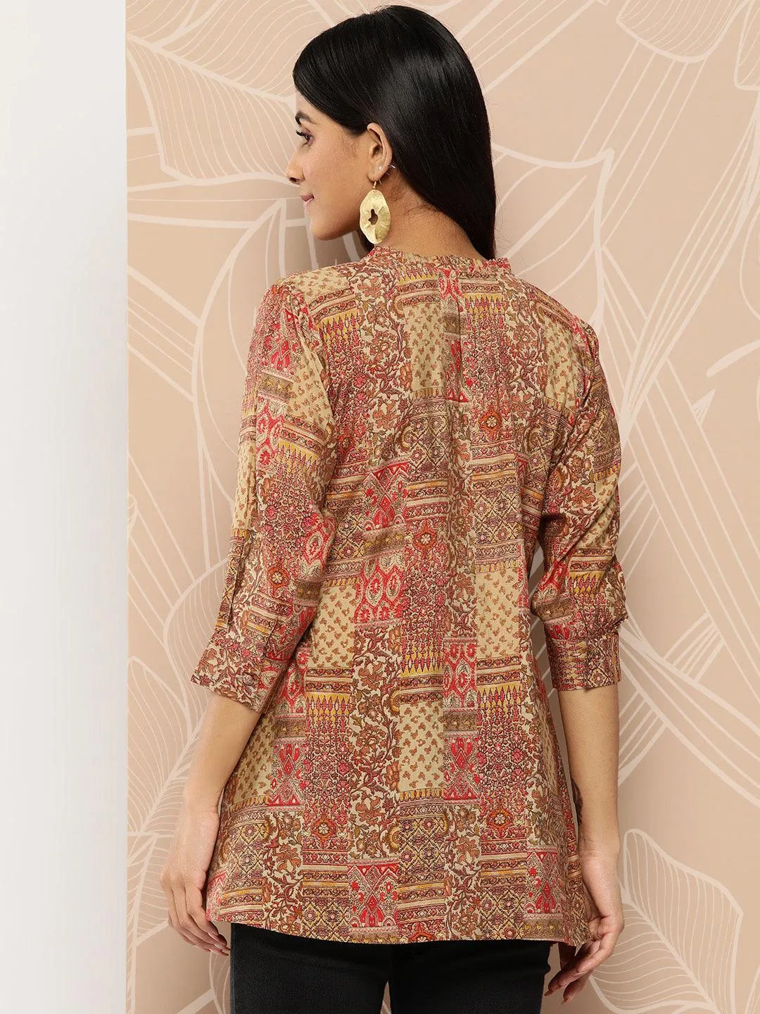 Multicoloured Printed Silk Blend A-Line Kurti - Libas 