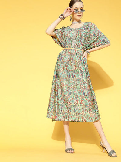 Multicoloured Printed Silk Blend Dress - Libas