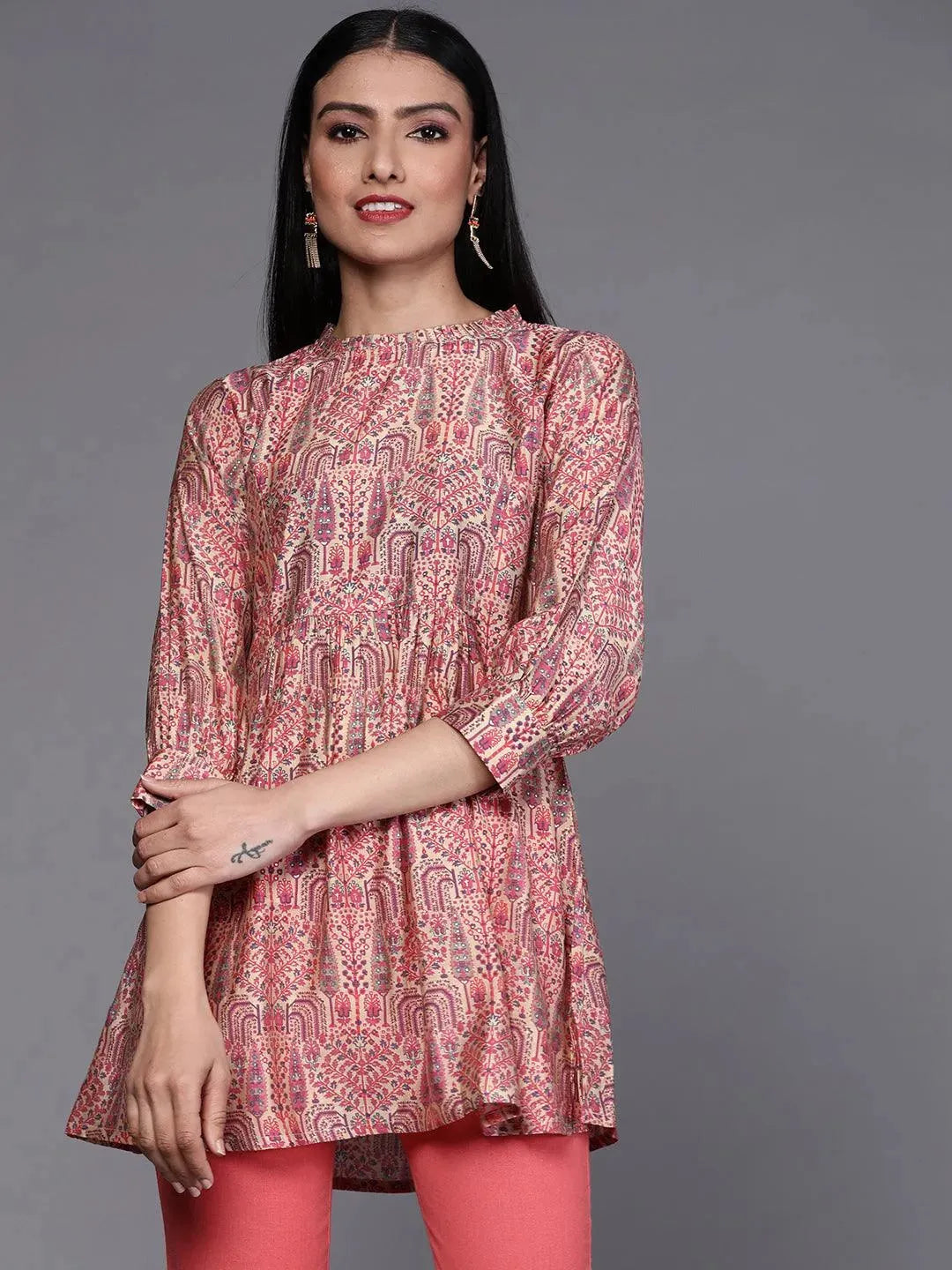 Multicoloured Printed Silk Blend Kurti - Libas