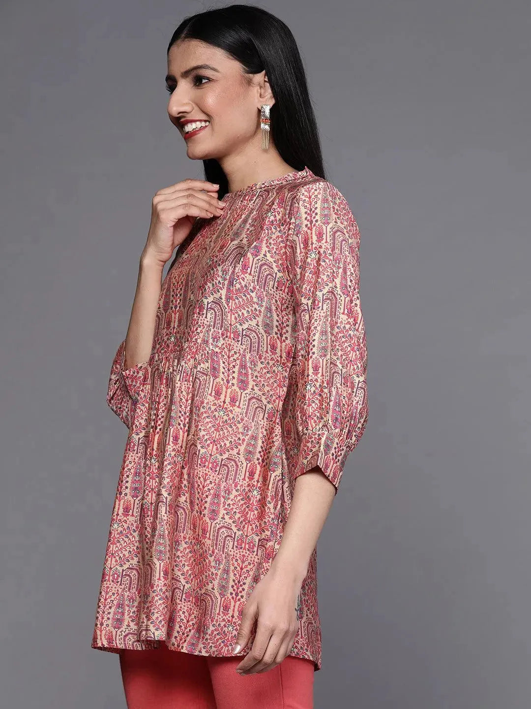 Multicoloured Printed Silk Blend Kurti - Libas