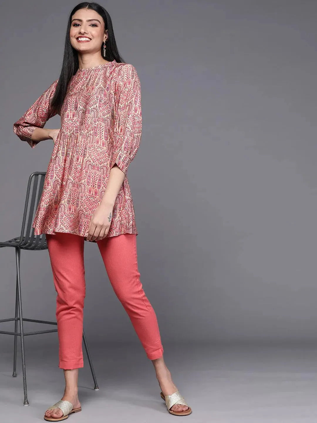 Multicoloured Printed Silk Blend Kurti - Libas