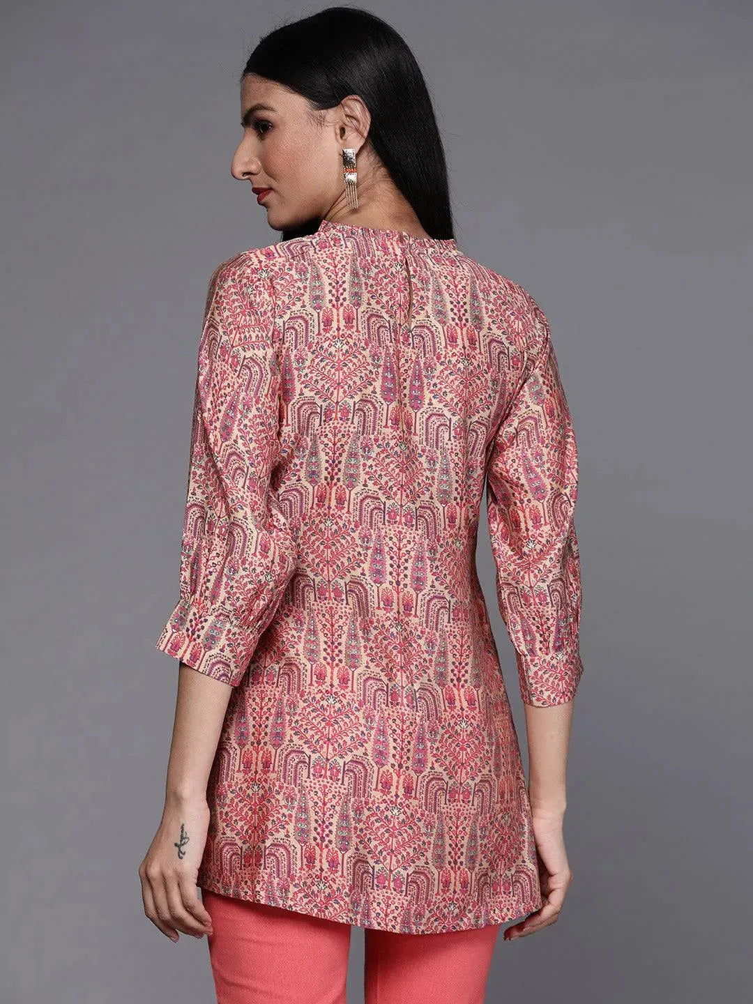 Multicoloured Printed Silk Blend Kurti - Libas