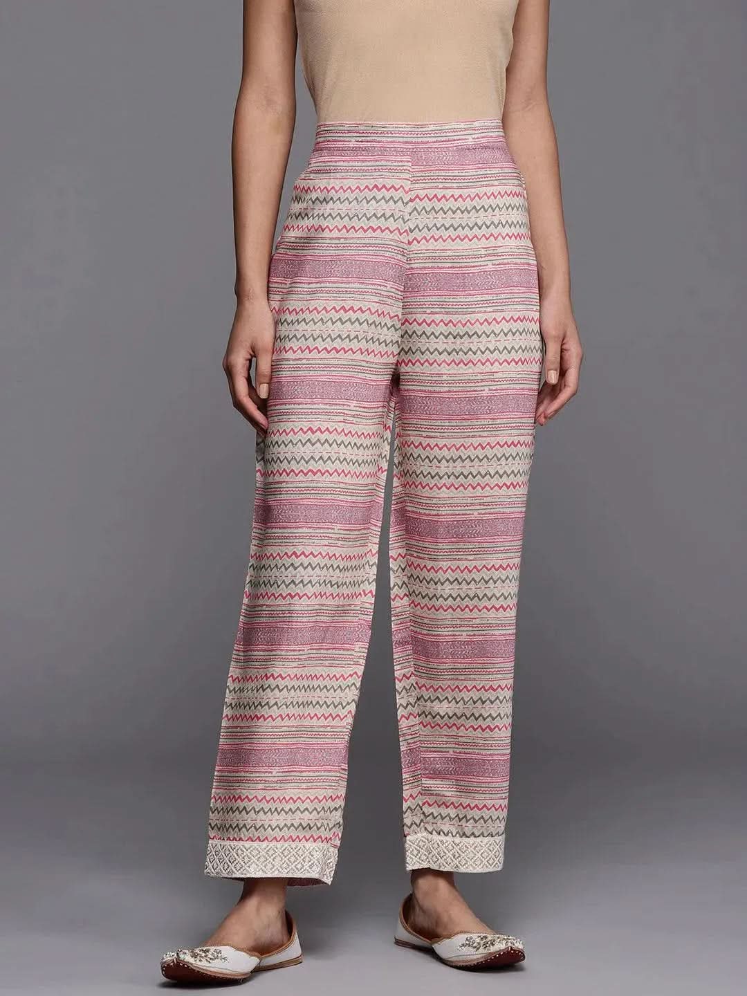Multicoloured Printed Silk Trousers - Libas 