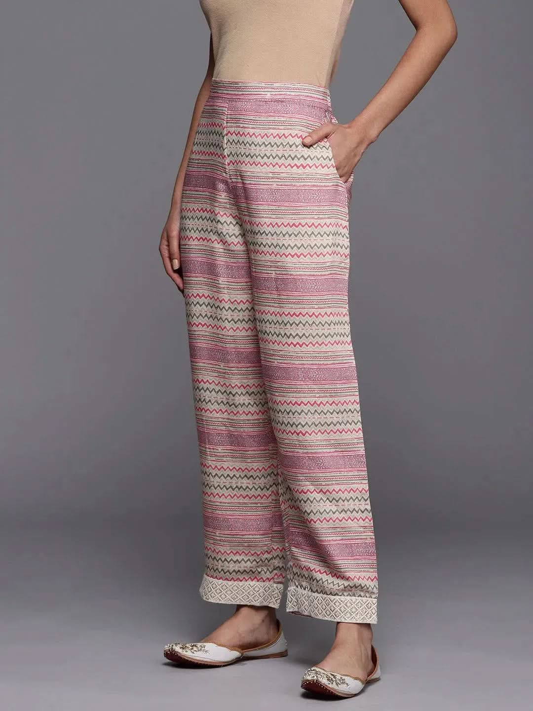 Multicoloured Printed Silk Trousers - Libas 