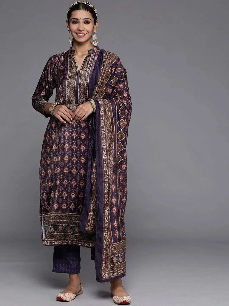 Libas Multicoloured Printed Velvet Straight Kurta With Dupatta