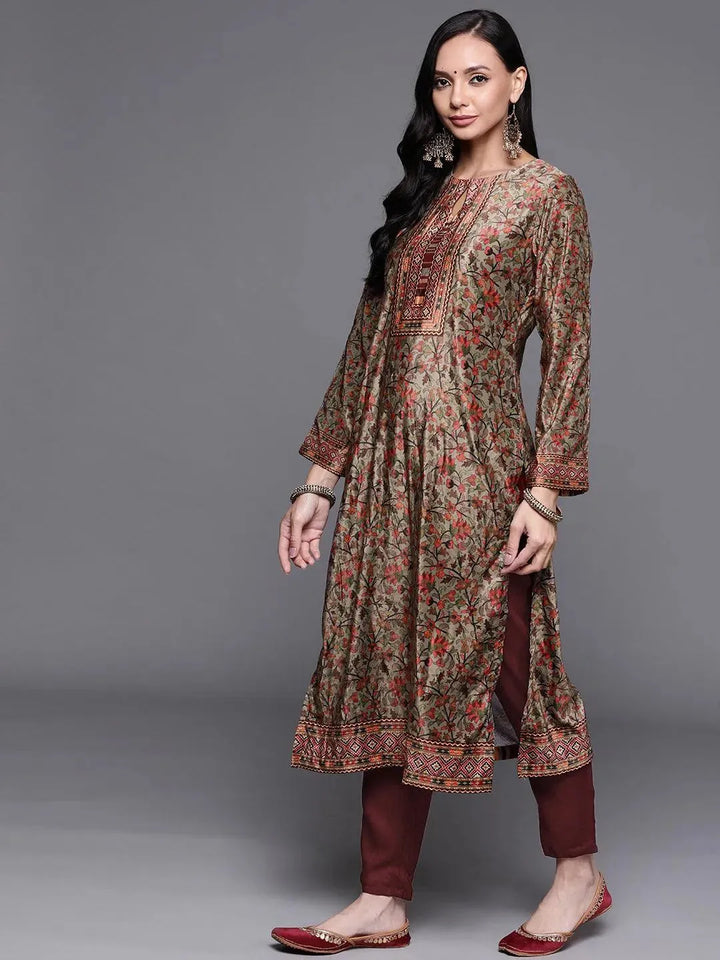 Multicoloured Printed Velvet Suit Set - Libas