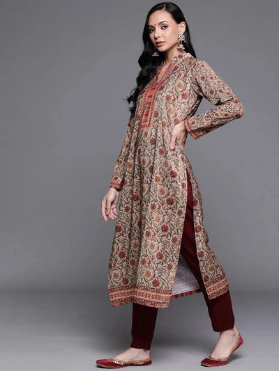 Multicoloured Printed Velvet Suit Set - Libas