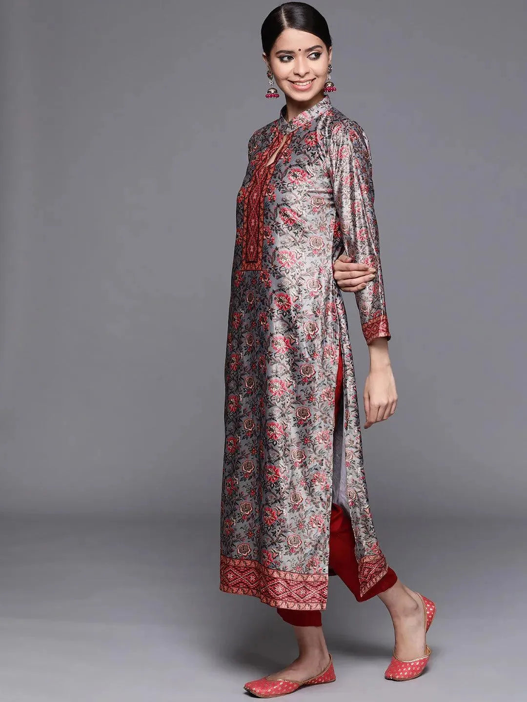 Multicoloured Printed Velvet Suit Set - Libas