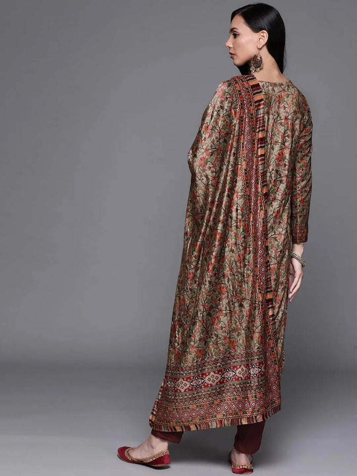 Multicoloured Printed Velvet Suit Set - Libas