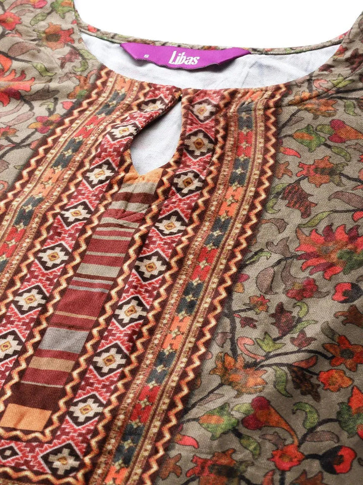 Multicoloured Printed Velvet Suit Set - Libas