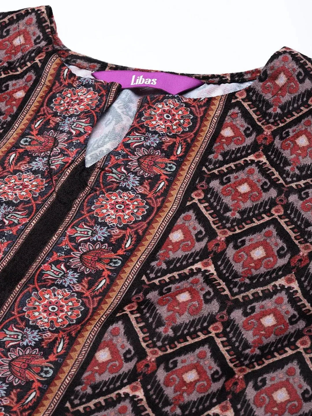 Multicoloured Printed Velvet Straight Suit Set With Trousers - Libas 
