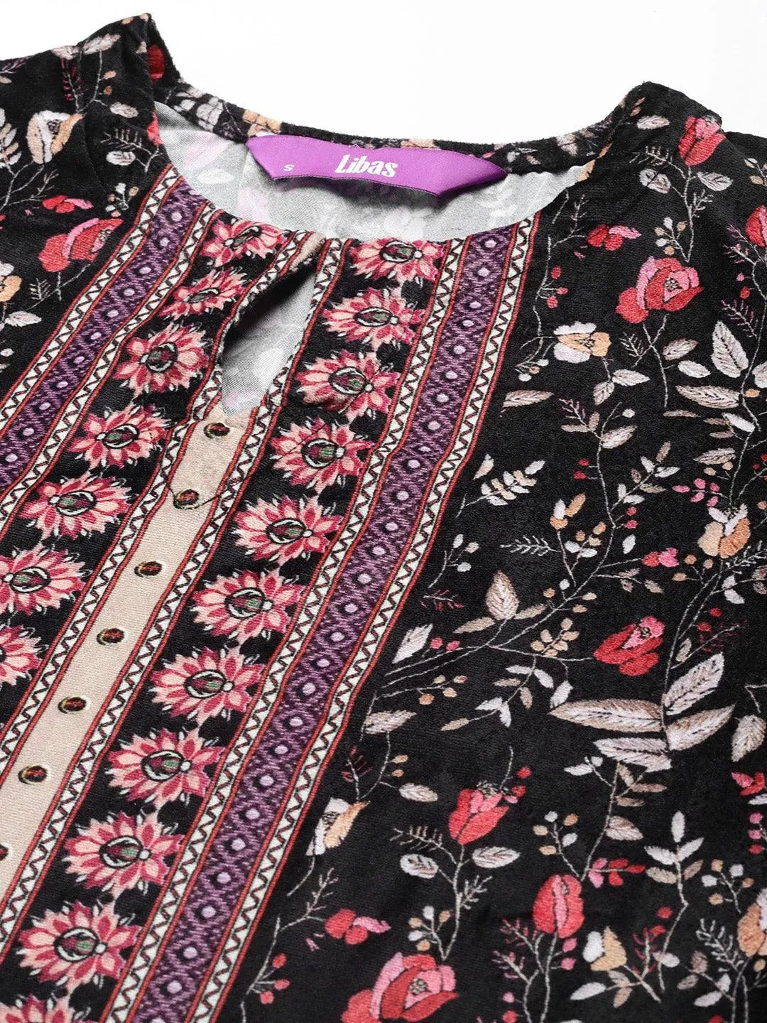 Multicoloured Printed Velvet Straight Suit Set With Trousers - Libas 
