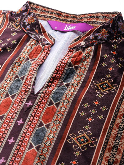 Multicoloured Printed Velvet Suit Set - Libas