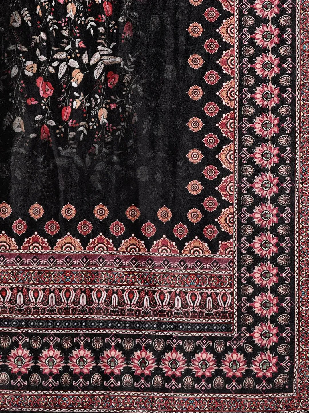 Multicoloured Printed Velvet Straight Suit Set With Trousers - Libas 