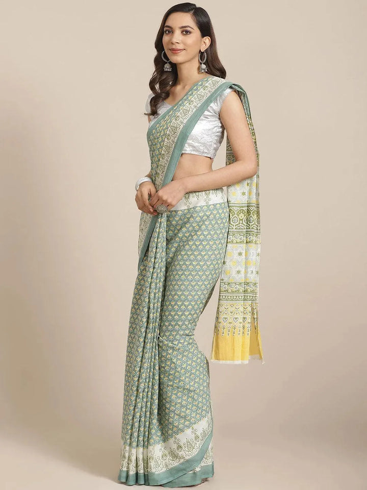 Multicoloured Striped Cotton Saree - Libas