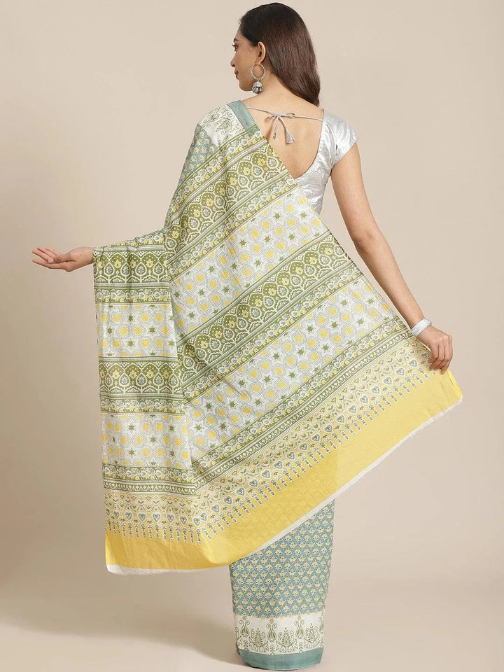Multicoloured Striped Cotton Saree - Libas