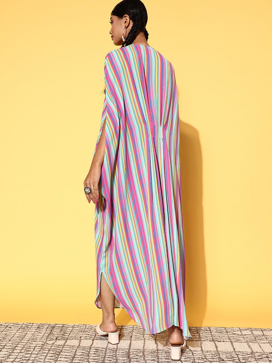 Multicoloured Striped Georgette Dress - Libas