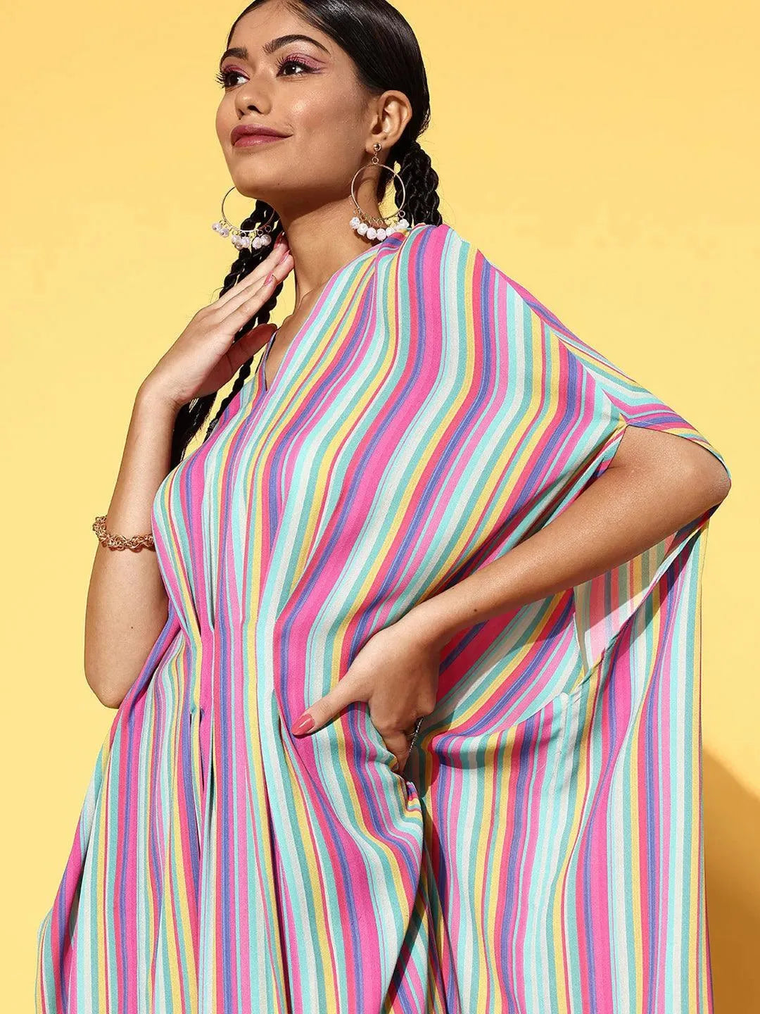 Multicoloured Striped Georgette Dress - Libas