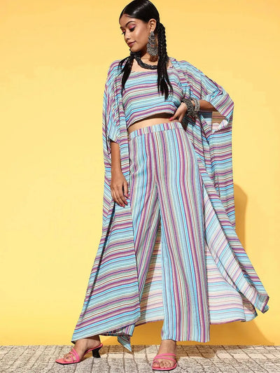 Multicoloured Striped Georgette Co-Ords - Libas