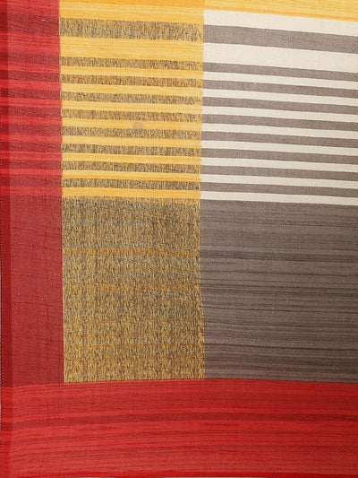 Multicoloured Striped Linen Saree - Libas