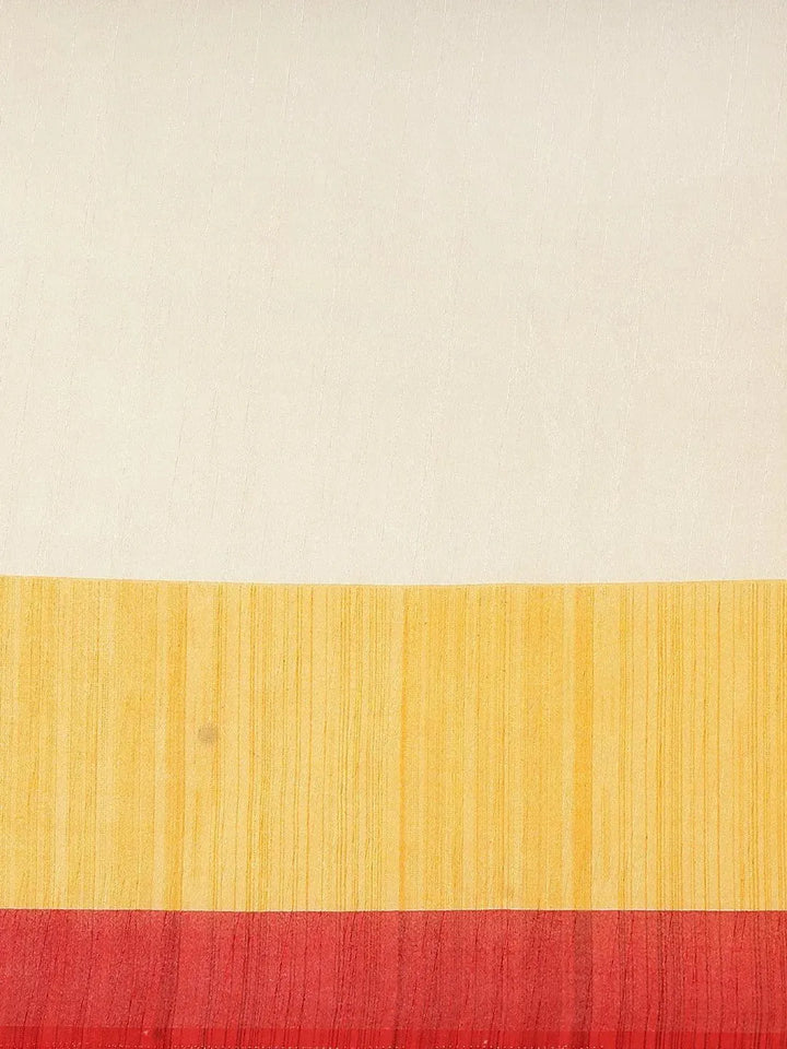 Multicoloured Striped Linen Saree - Libas