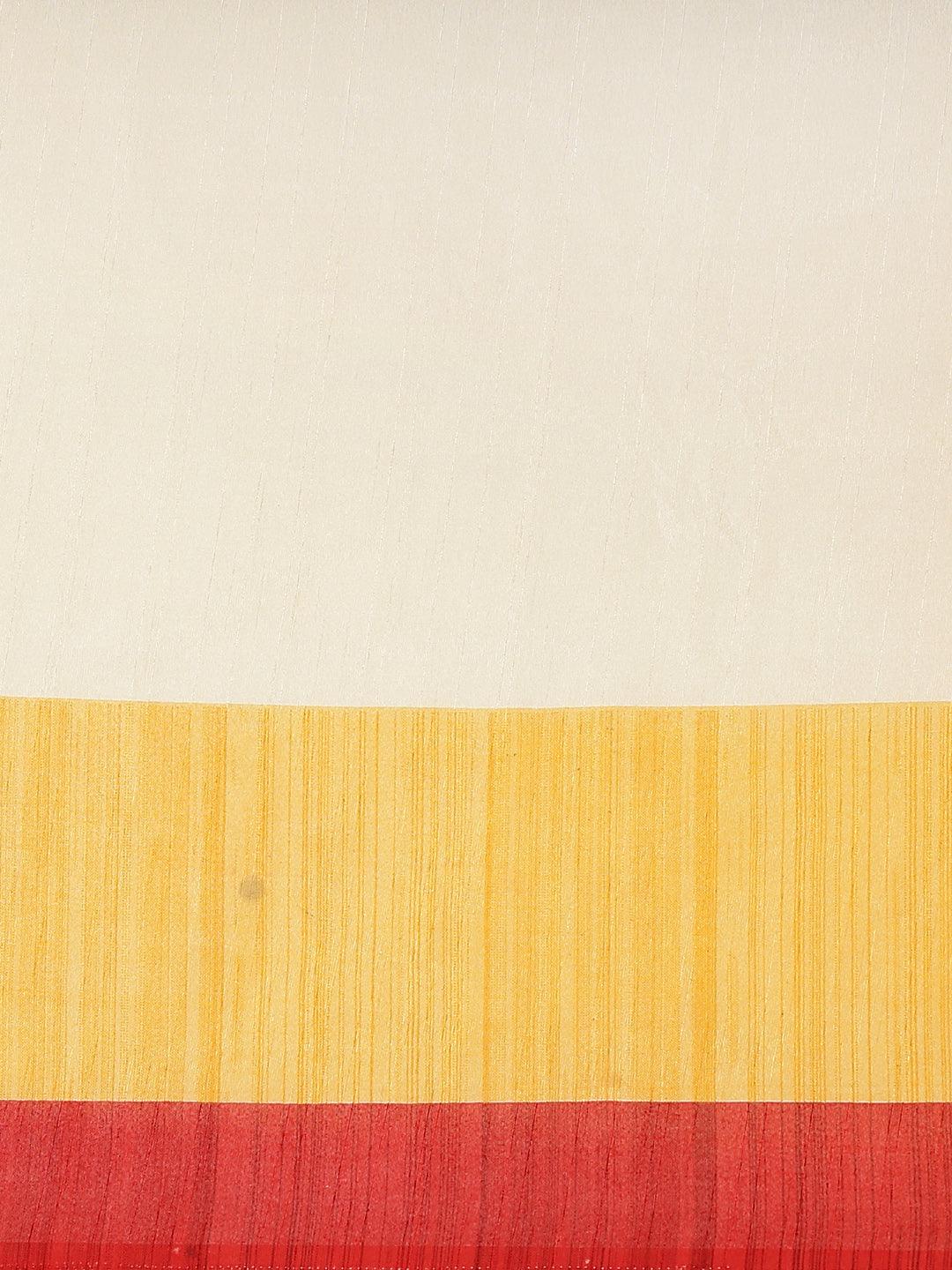Multicoloured Striped Linen Saree - Libas