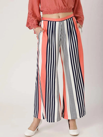Multicoloured Striped Polyester Palazzos - Libas