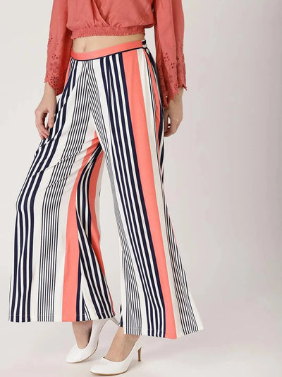 Multicoloured Striped Polyester Palazzos - Libas