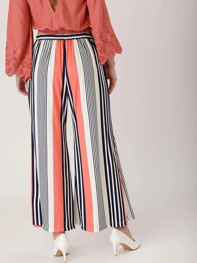 Multicoloured Striped Polyester Palazzos - Libas