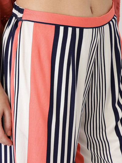 Multicoloured Striped Polyester Palazzos - Libas