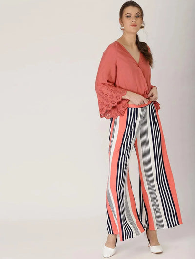 Multicoloured Striped Polyester Palazzos - Libas