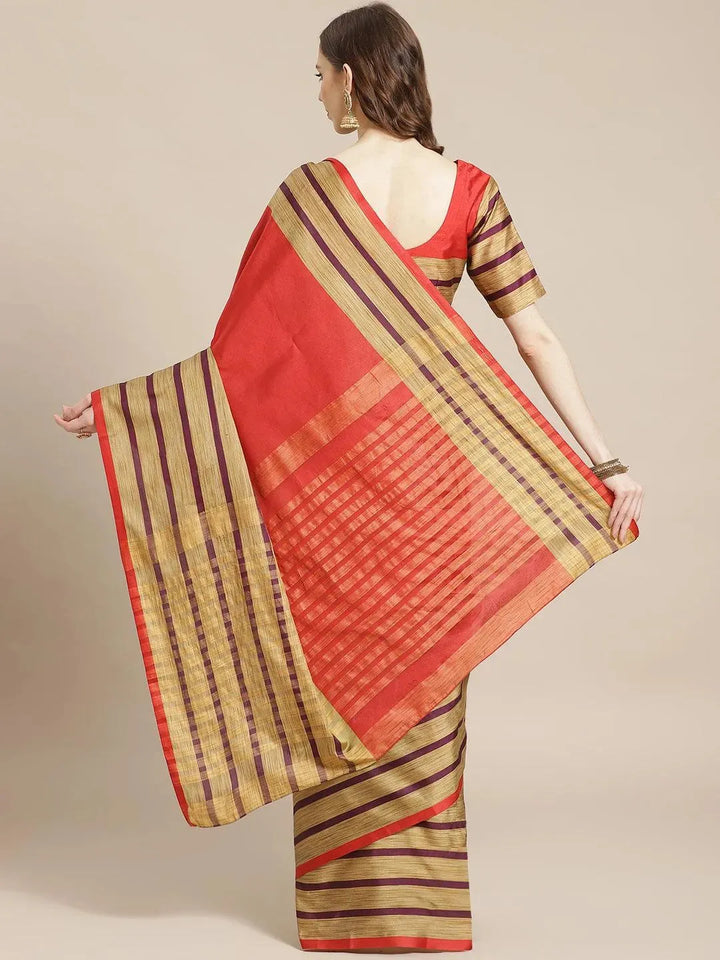 Multicoloured Striped Polyester Silk Saree - Libas