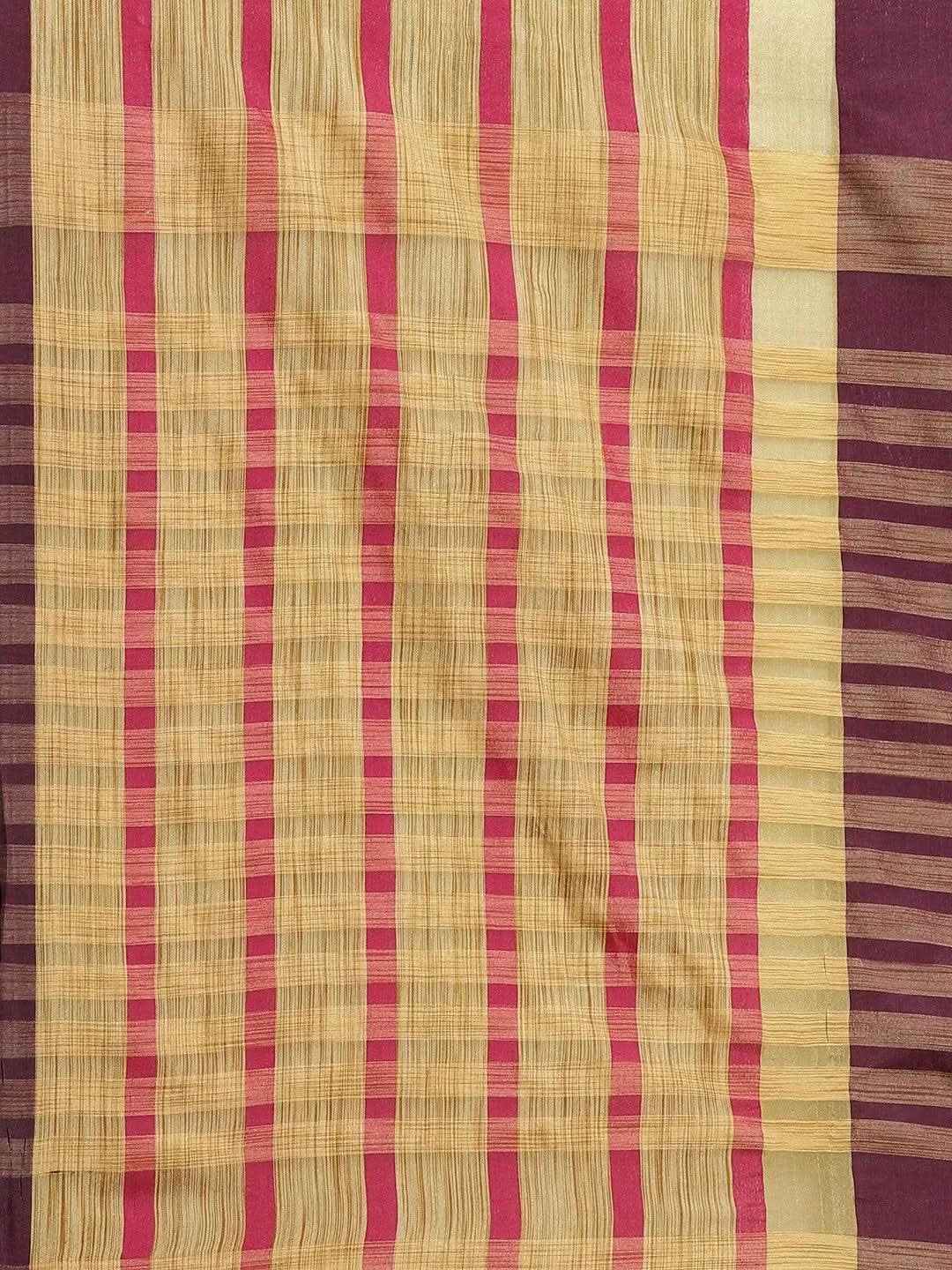 Multicoloured Striped Polyester Silk Saree - Libas 