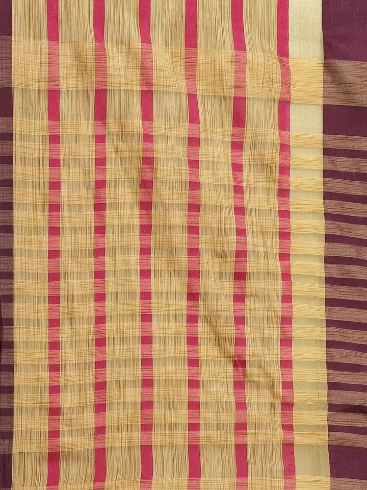 Multicoloured Striped Polyester Silk Saree - Libas
