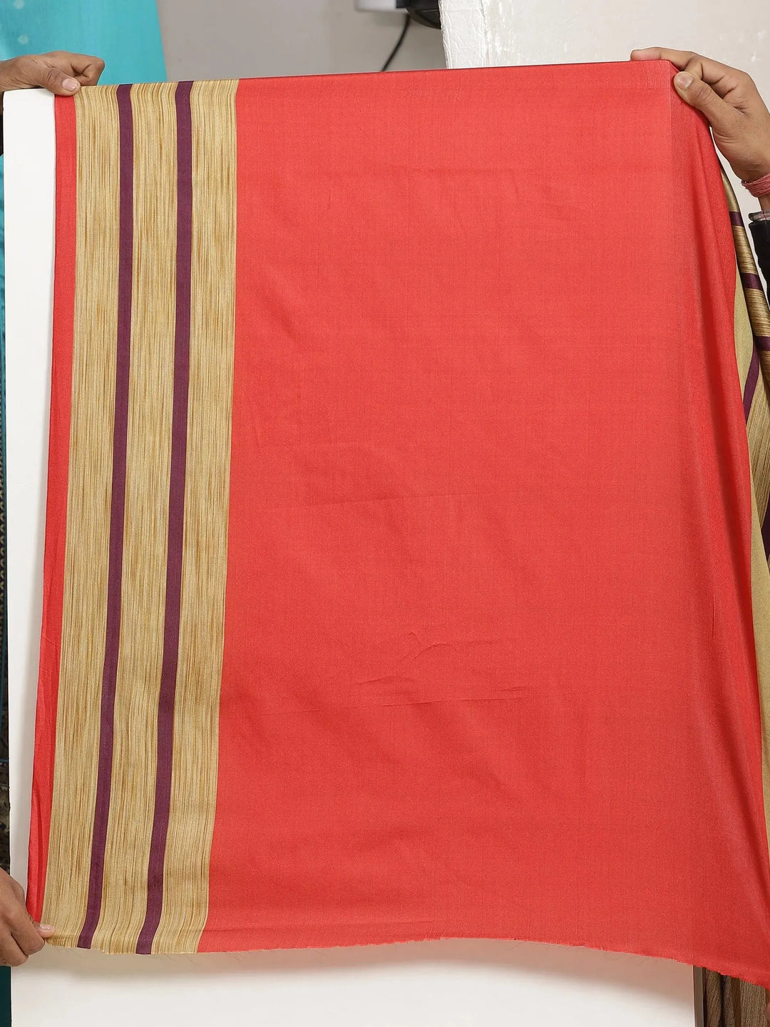 Multicoloured Striped Polyester Silk Saree - Libas 
